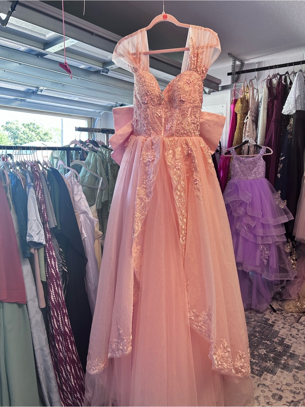 Pink Tulle Floral Lace Girls' Party Dress